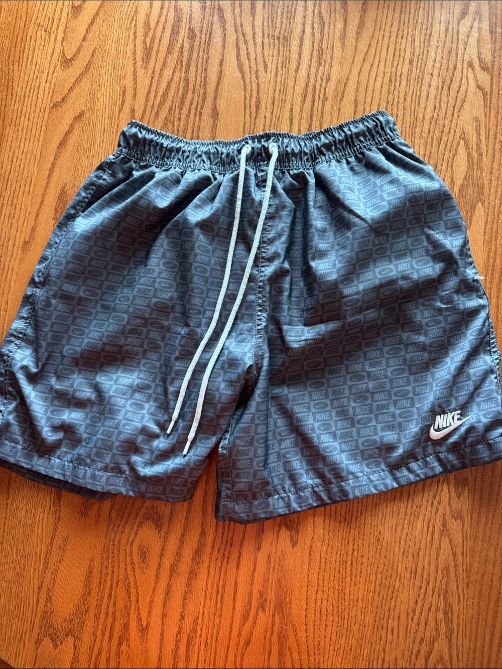 Nike Men's Gray-Blue Athletic Shorts with White Logo